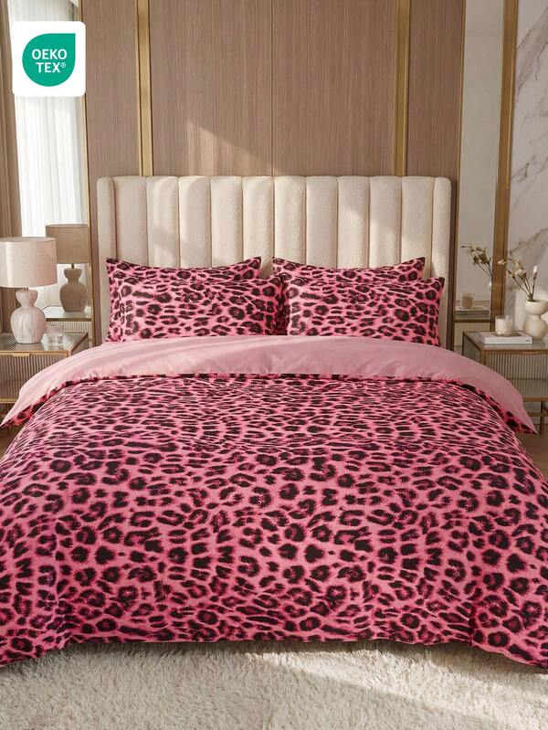 2/3pcs Pink Leopard Print Duvet Cover Set, Bedding, Comfortable Room Decor, Breathable Soft Anti-Pilling, Includes Duvet Cover And Pillowcases, No Duvet Insert, Suitable For Twin/Full/Queen/King Bed, Home Textile, Machine Washable, OEKO-TEX Certified